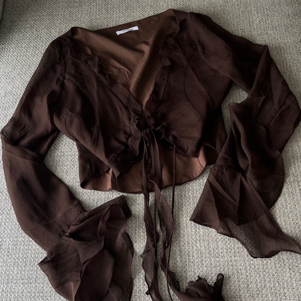 Peppermayo Sheer Brown Blouse